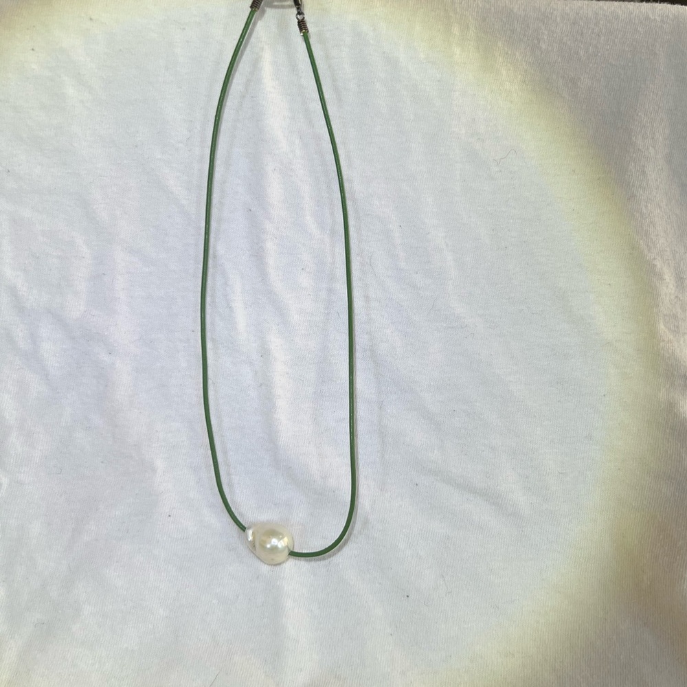 Chan Luu Olive Green Cord Necklace with White Pearl - Picture 3 of 5